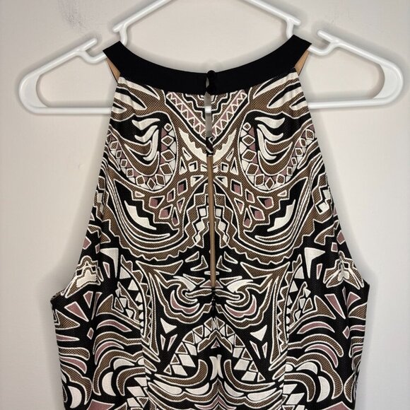 BCBG MAXARIA Cailyn Cocktail Halter Dress Womens 8 Black Brown Cream Mesh Knee - Picture 2 of 5